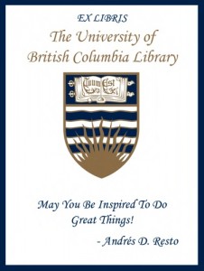 UBC Bookplate from Andrs D. Resto