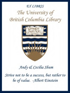 UBC Bookplate – Andy & Cecilia Shum