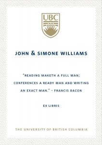 UBC Bookplate from John Williams