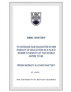 UBC Bookplate from Morley & Char Shatsky