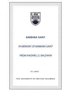 UBC Bookplate from Nadine L.S. Baldwin