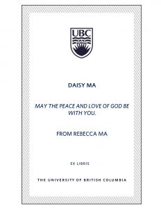 UBC Bookplate from Rebecca Ma