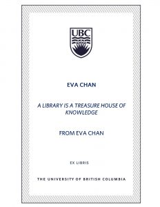 UBC Bookplate from Eva Chan