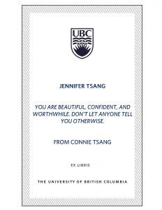 UBC Bookplate from Connie Tsang