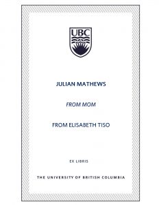 UBC Bookplate from Elisabeth Tiso