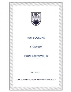 UBC Bookplate from Karen Willis