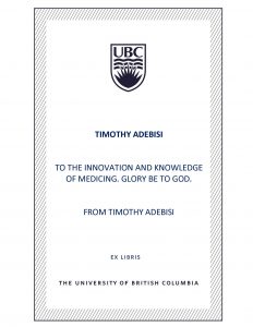 UBC Bookplate from Timothy Adebisi