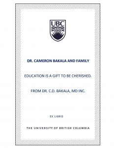 UBC Bookplate from Dr. C.D. Bakala, MD Inc.
