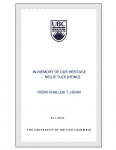 UBC Bookplate from Vhalleri T. Hohn