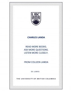 UBC Bookplate from Colleen Landa