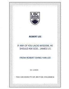 UBC Bookplate from Robert Shing-yan Lee