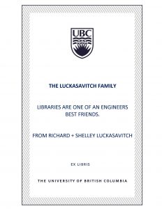 UBC Bookplate from Richard + Shelley Luckasavitch