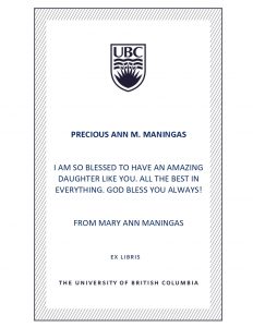 UBC Bookplate from Mary Ann Maningas