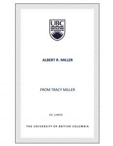 UBC Bookplate from Tracy Miller