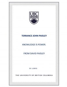 UBC Bookplate from David Paisley