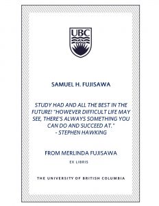 UBC Bookplate from Merlinda Fujisawa