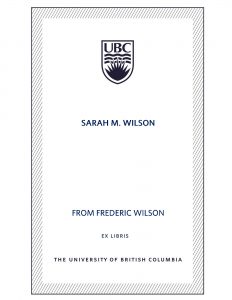 UBC Bookplate from Frederic Wilson