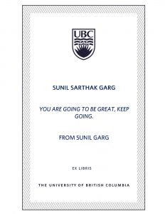 UBC Bookplate from Sunil Garg