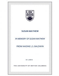UBC Bookplate from Nadine L.S. Baldwin