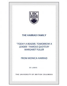 UBC Bookplate from Monica Harrad