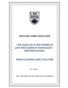 UBC Bookplate from Suzanne & Eric Walcher