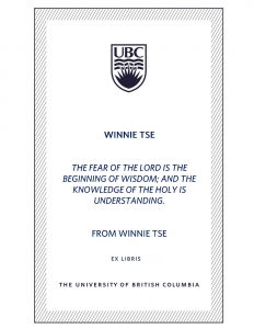 UBC Bookplate from Winnie Tse