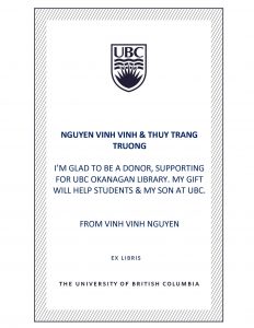 UBC Bookplate from Vinh Vinh Nguyen