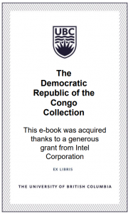 UBC Bookplate for Intel Democratic Republic of the Congo Collection